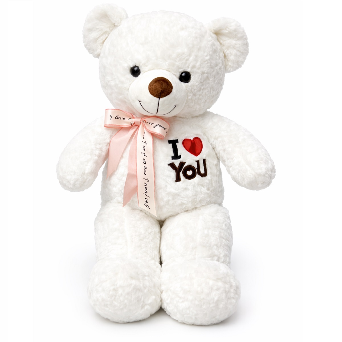 عروسک پولیشی خرس پاپیون دار مدل I Love You ارتفاع 80 سانتی متر
