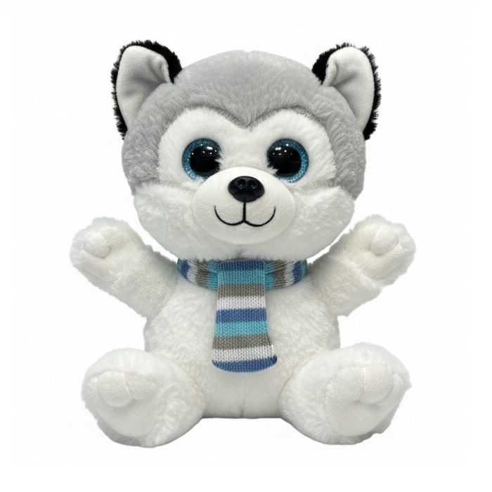 عروسک سگ هاسکی شالگردن دار ارتفاع 22 سانتی متر